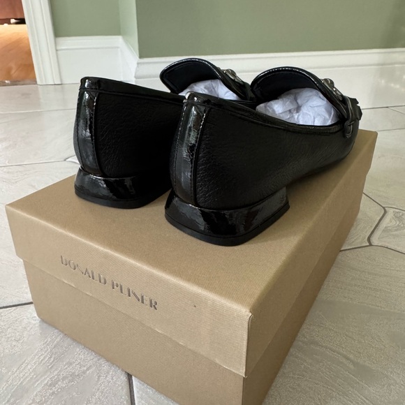 Donald J. Pliner Black Leather Loafers with Metal Hardware - Picture 4 of 6